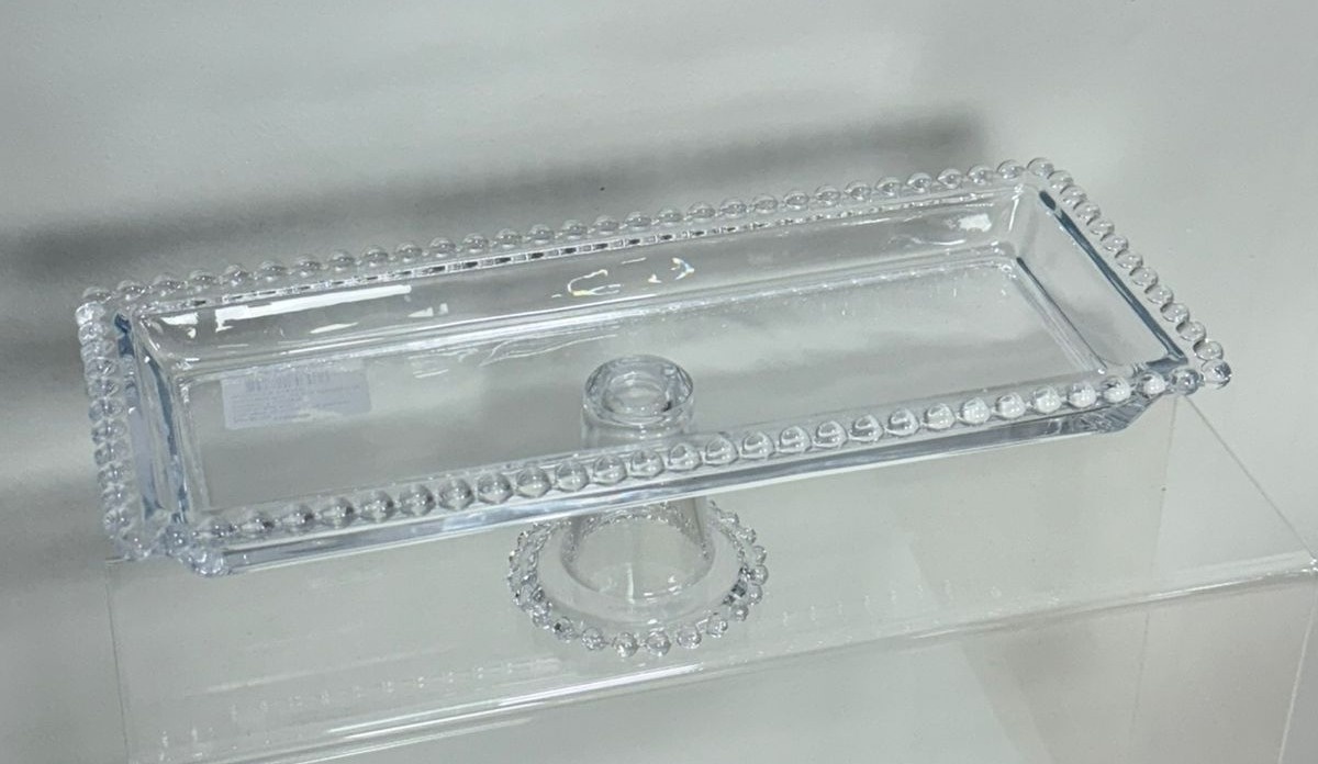 Bandeja Retangular C/ Pé Cristal Wolff (30Cm X 13Cm) - Selminha Lokfest