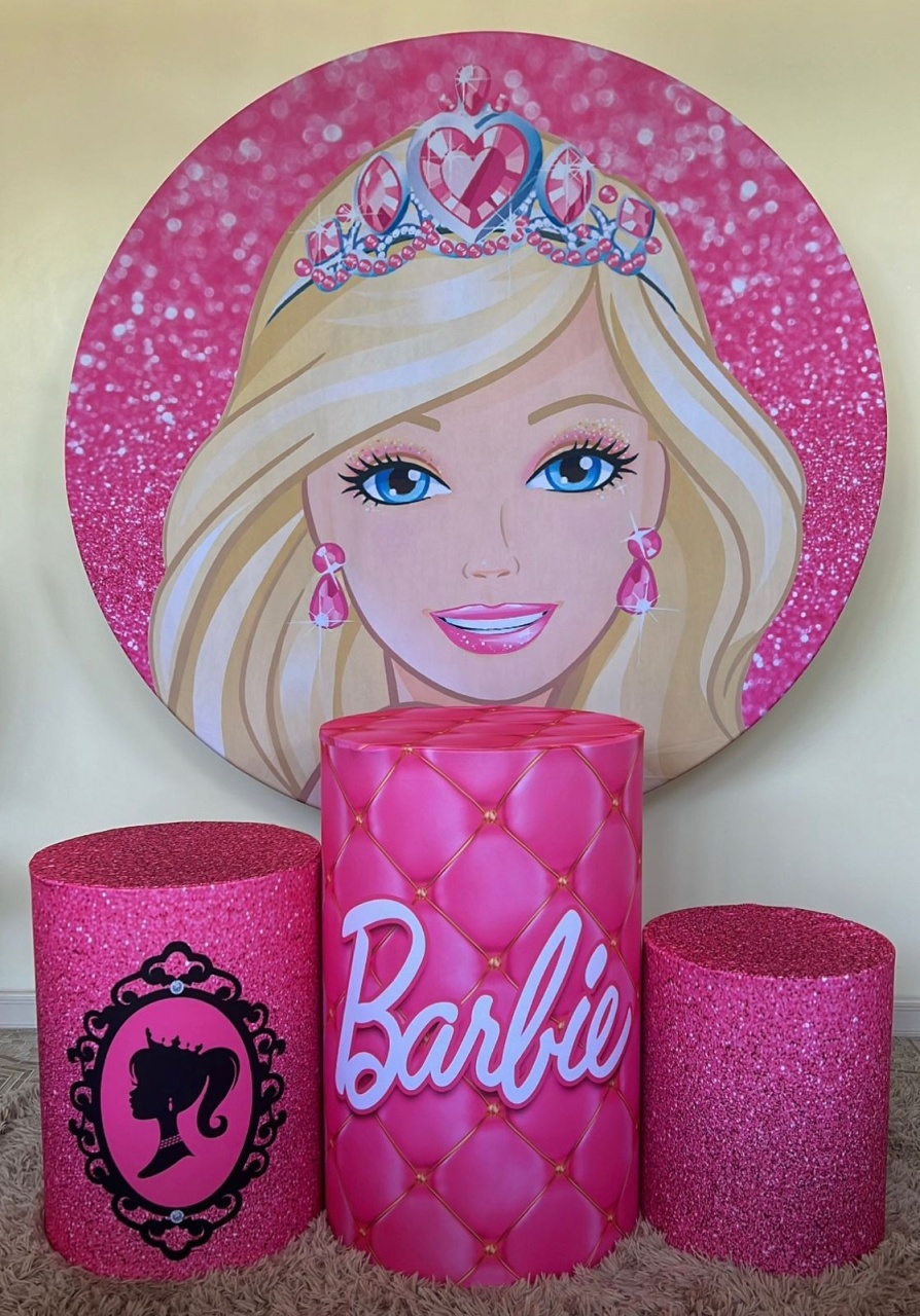 Kit Sublimado Capa Painel Redondo E Capas de Cilindros Barbie 01 - Selminha Lokfest