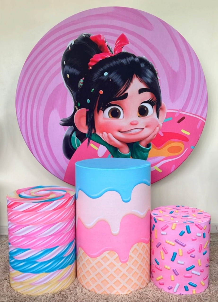 Kit Sublimado Capa Painel Redondo E Capas de Cilindros Vanellope Detona Ralph - Selminha Lokfest