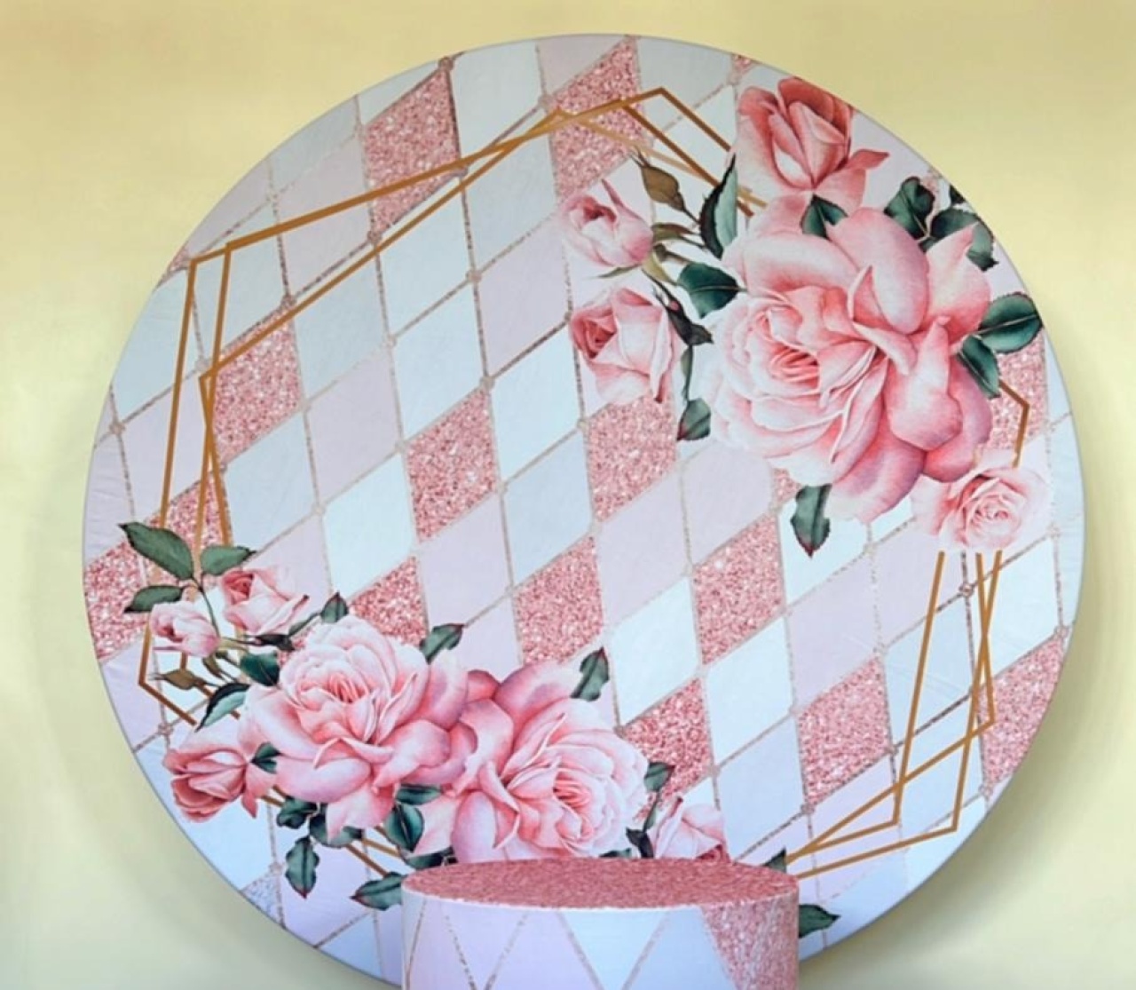 Capa Sublimada Painel Floral Geométrico Rosé (1,50M) - Selminha Lokfest