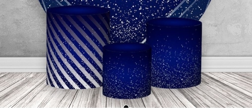 Trio Capas de Cilindros Geométrico Azul Marinho C/ Prata - Selminha Lokfest