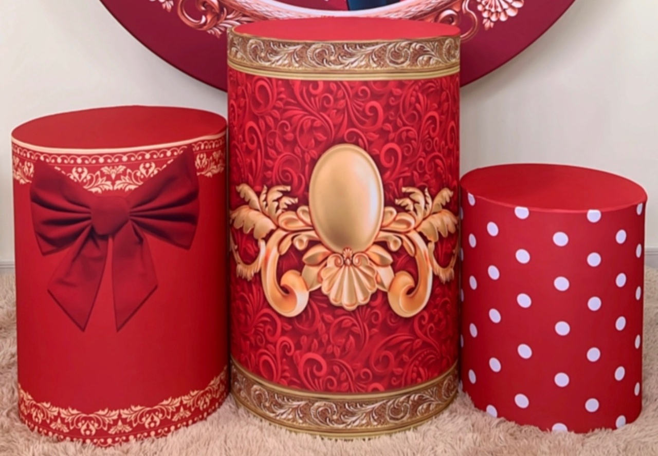 Trio Capas de Cilindros Sublimadas Minnie Vermelha Realeza - Selminha Lokfest