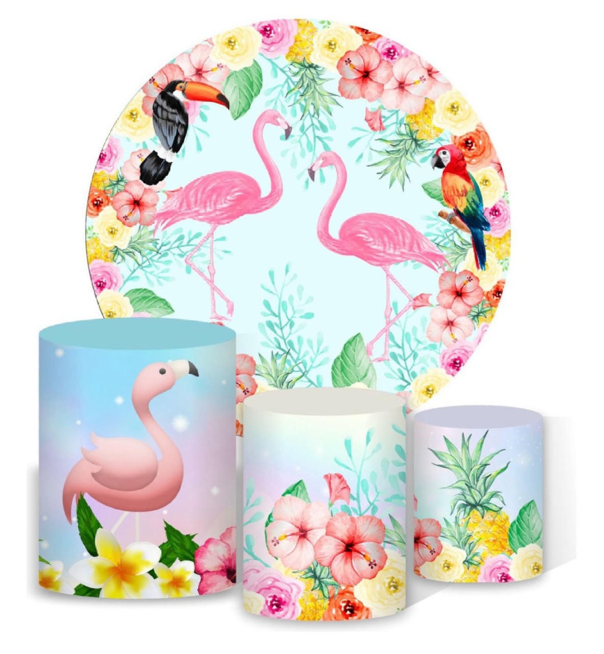  Kit Sublimado Capa Painel Redondo E Capas de Cilindros Flamingo - Selminha Lokfest