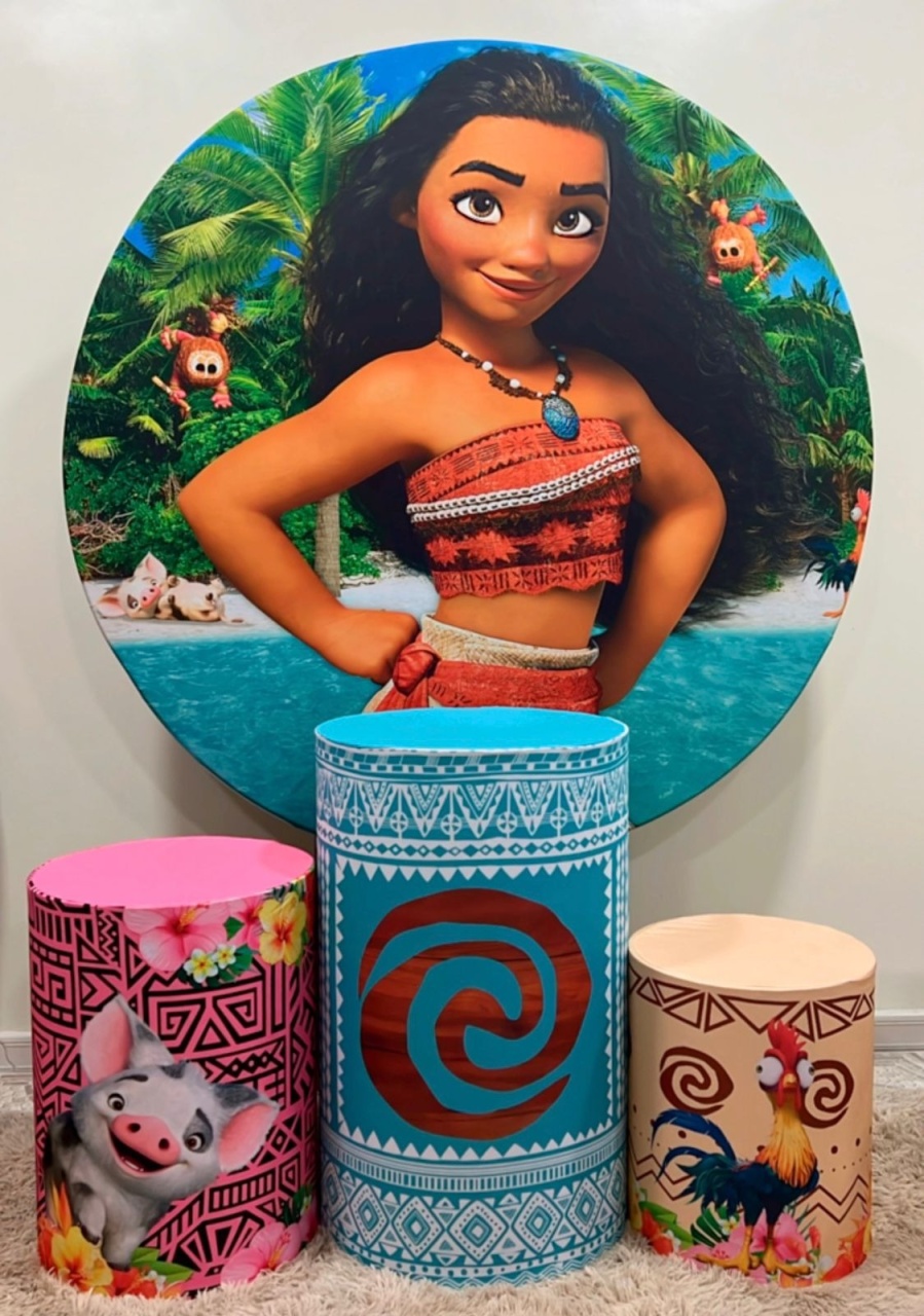 Kit Sublimado Capa Painel Redondo E Capas de Cilindros Moana Adulta - Selminha Lokfest
