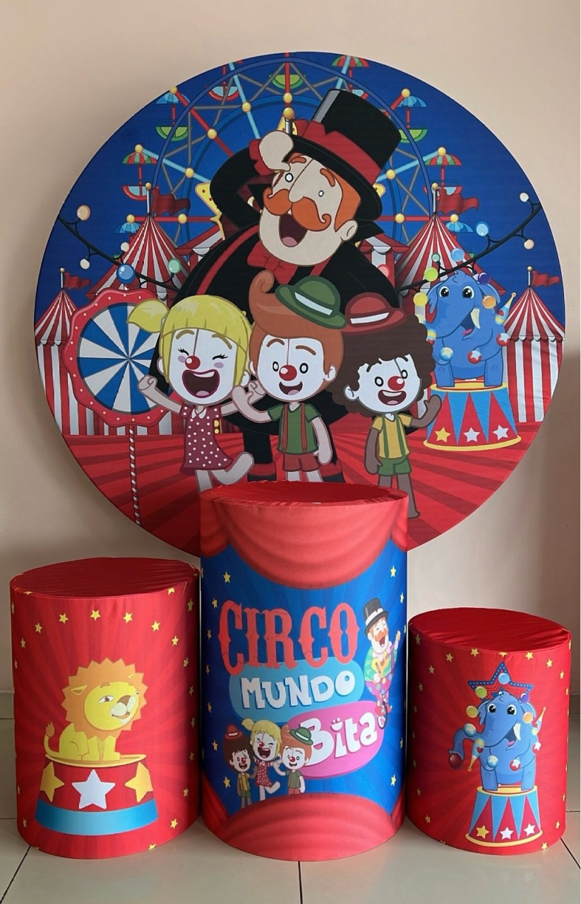 Kit Sublimado Capa Painel Redondo E Capas de Cilindros Mundo Bita Circo - Selminha Lokfest
