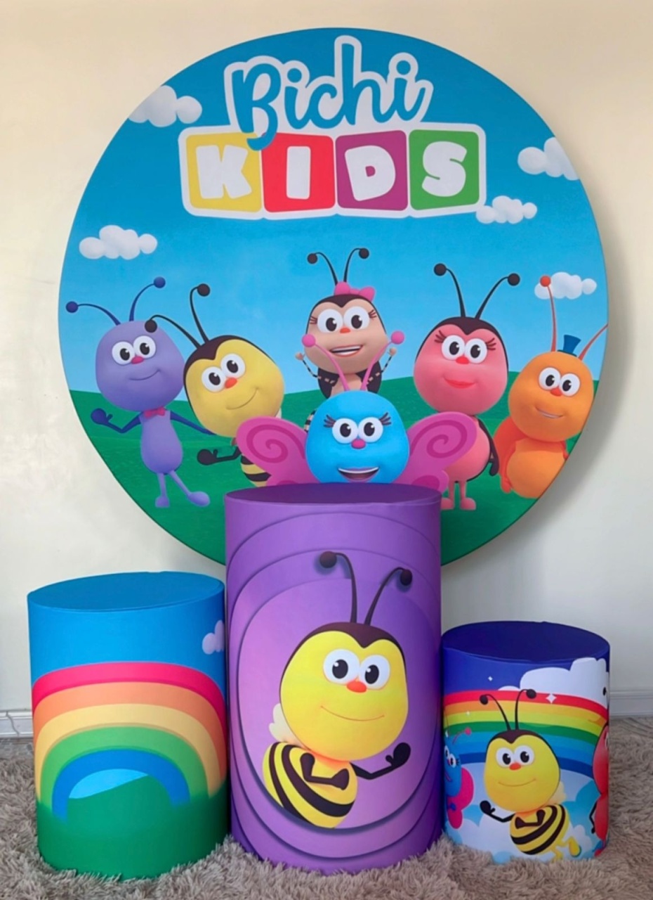 Kit Sublimado Capa Painel Redondo E Capas de Cilindros Bichikids - Selminha Lokfest