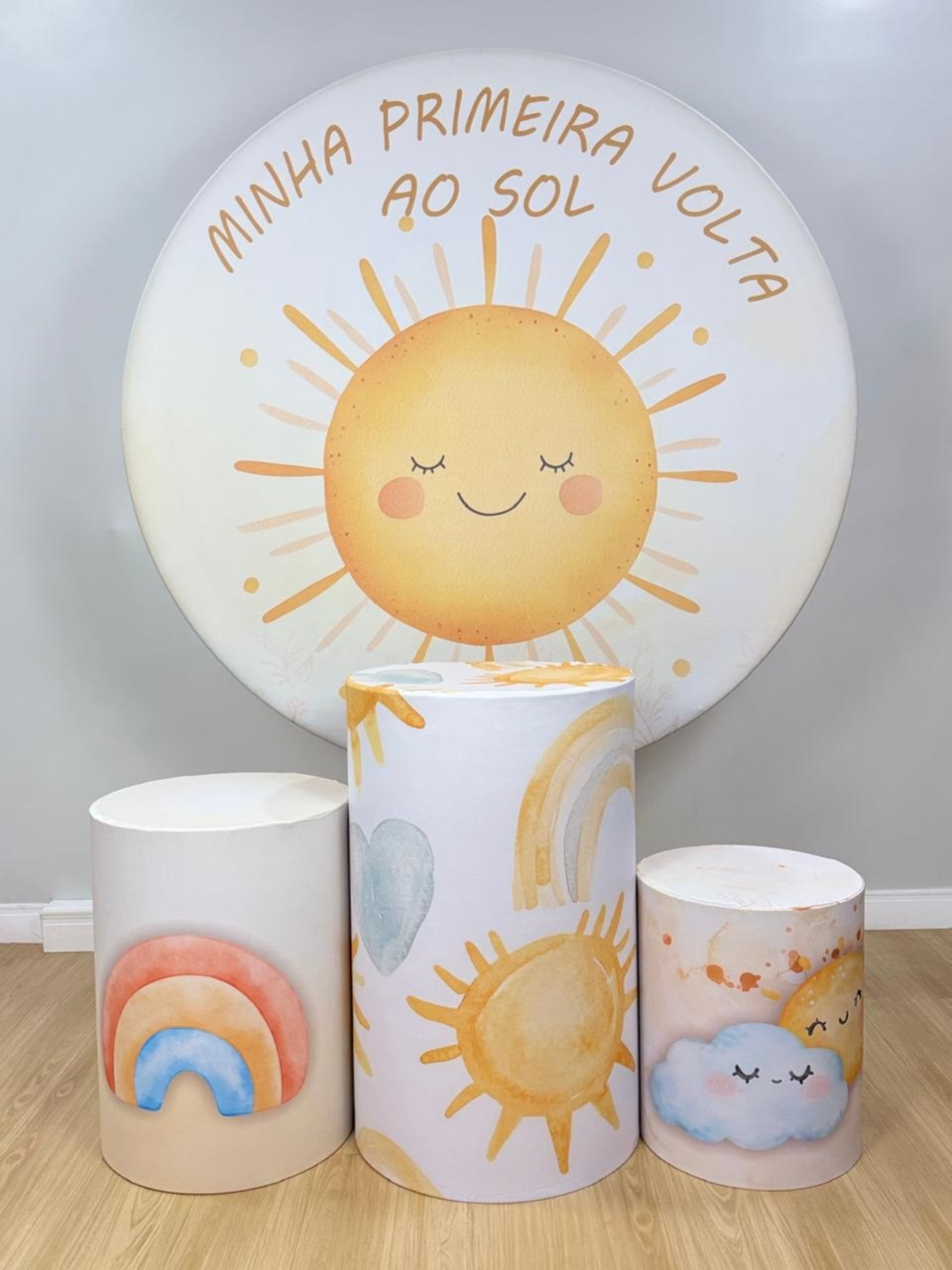 Kit Sublimado Capa Painel Redondo E Capas de Cilindros Minha Primeira Volta Ao Sol - Selminha Lokfest