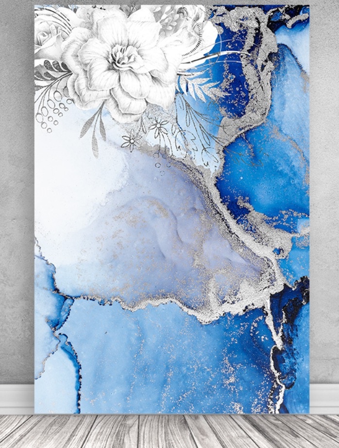 Painel Sublimado Lateral Marmorizado Floral Azul (Tam 2.20X1.50) - Selminha Lokfest