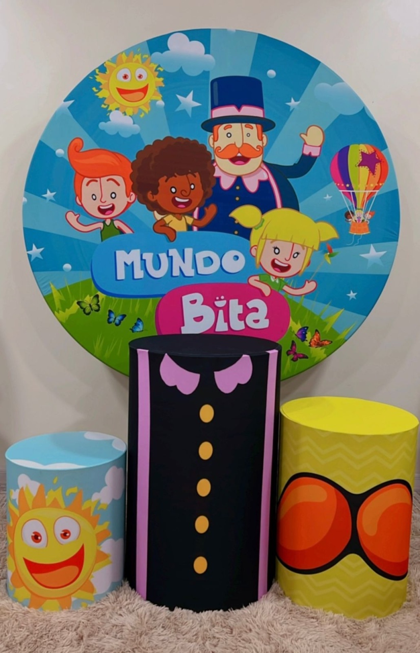 Kit Sublimado Capa Painel Redondo E Capas de Cilindros Mundo Bita - Selminha Lokfest