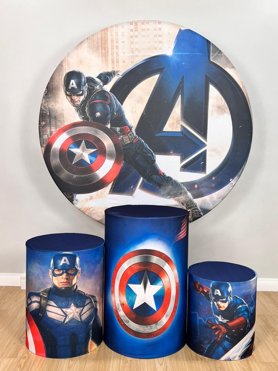 Kit Sublimado Capa Painel Redondo E Capas de Cilindros Capitão América - Selminha Lokfest