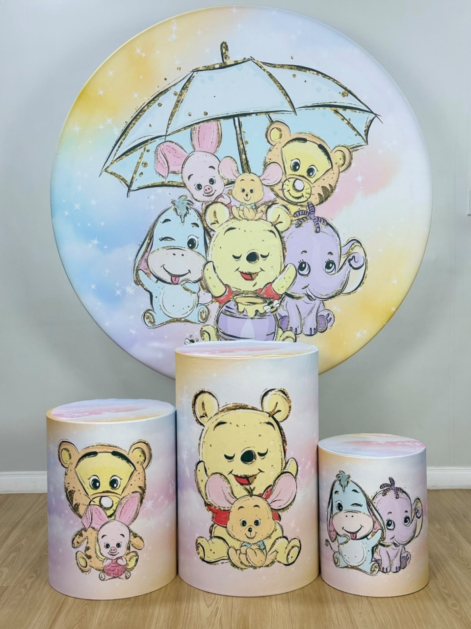 Kit Sublimado Capa Painel Redondo E Capas de Cilindros Ursinho Pooh - Selminha Lokfest