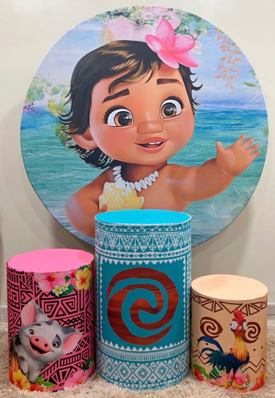 Kit Sublimado Capa Painel Redondo E Capas de Cilindros Moana Baby - Selminha Lokfest