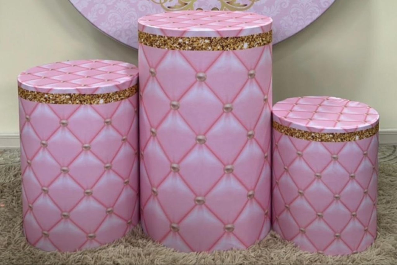 Trio Capas de Cilindros Sublimadas Realeza Rosa  - Selminha Lokfest