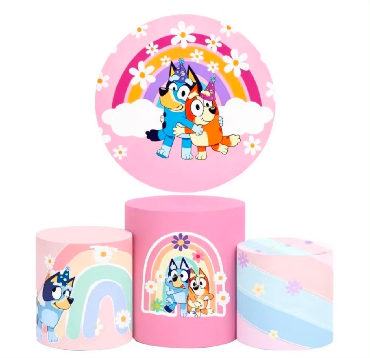 Kit Sublimado Capa Painel Redondo E Capas de Cilindros Bluey Menina - Selminha Lokfest