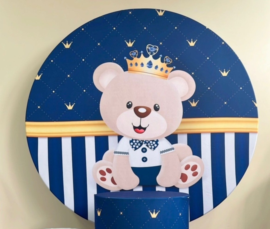Capa Sublimada Painel Ursinho Príncipe Realeza Azul Escuro (1,50M) - Selminha Lokfest