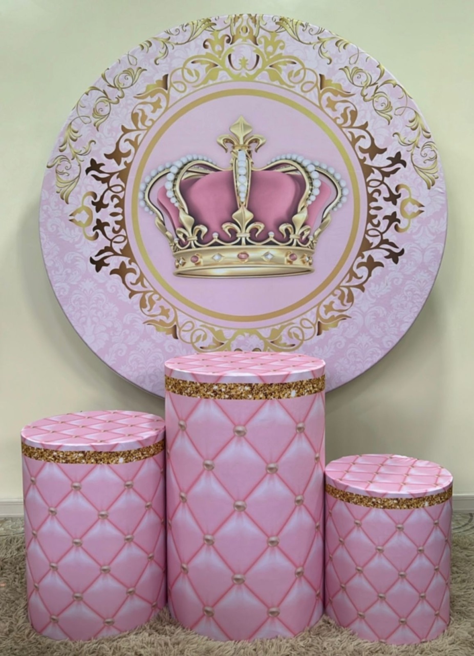 Kit Sublimado Capa Painel Redondo E Capas de Cilindros Realeza Rosa  - Selminha Lokfest
