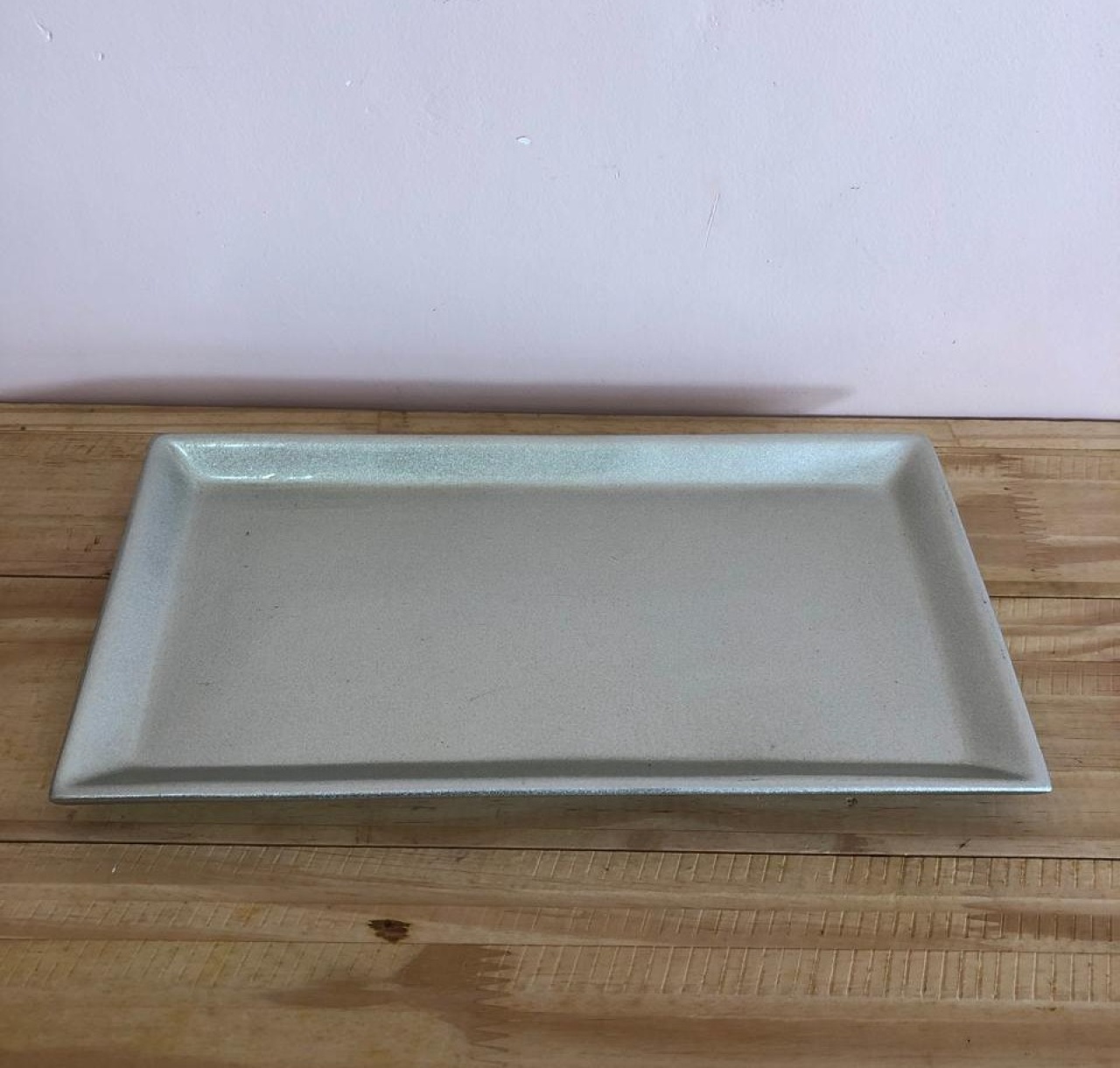 Bandeja Retangular Cerâmica Prata (30Cm) - Selminha Lokfest