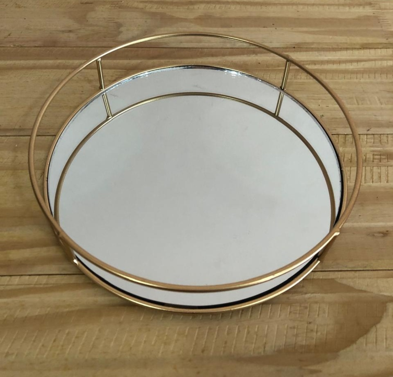 Bandeja Redonda Espelhada de Ferro Dourada (20Cm) - Selminha Lokfest
