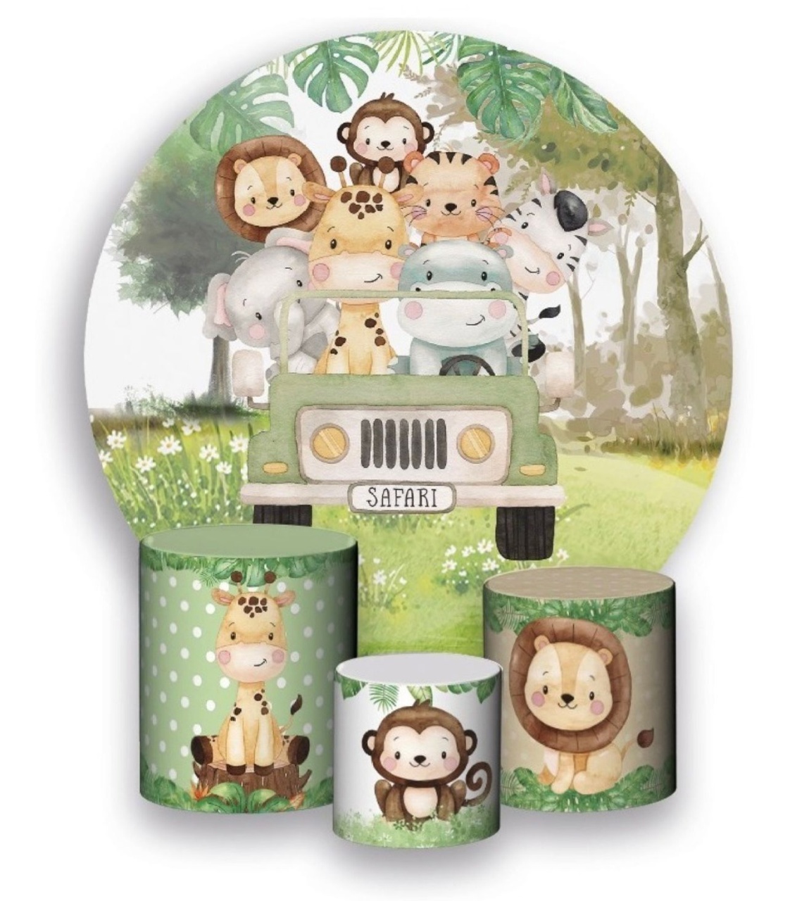 Kit Sublimado Capa Painel Redondo E Capas de Cilindros Safari Baby - Selminha Lokfest