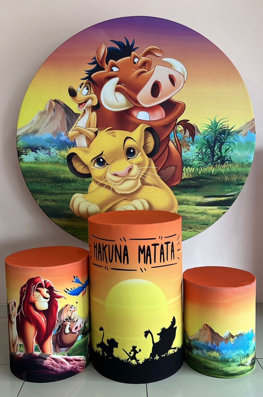 Kit Sublimado Capa Painel Redondo E Capas de Cilindros Rei Leão 02 - Selminha Lokfest