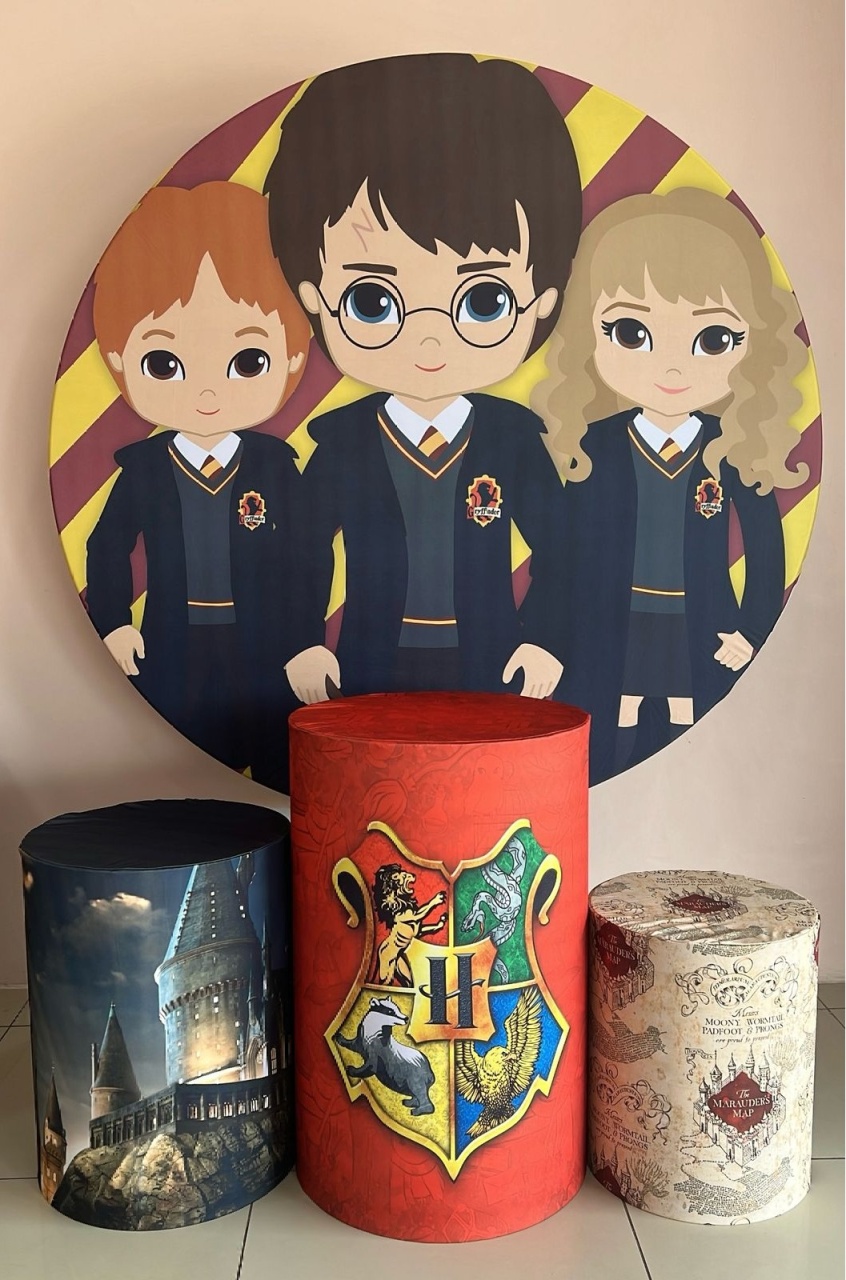 Kit Sublimado Capa Painel Redondo E Capas de Cilindros Harry Potter Cute - Selminha Lokfest
