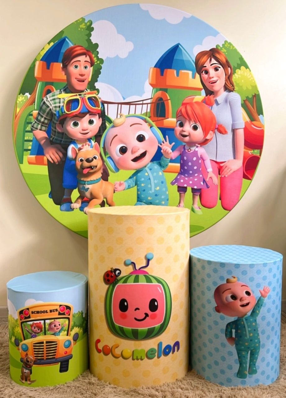 Kit Sublimado Capa Painel Redondo E Capas de Cilindros Cocomelon - Selminha Lokfest