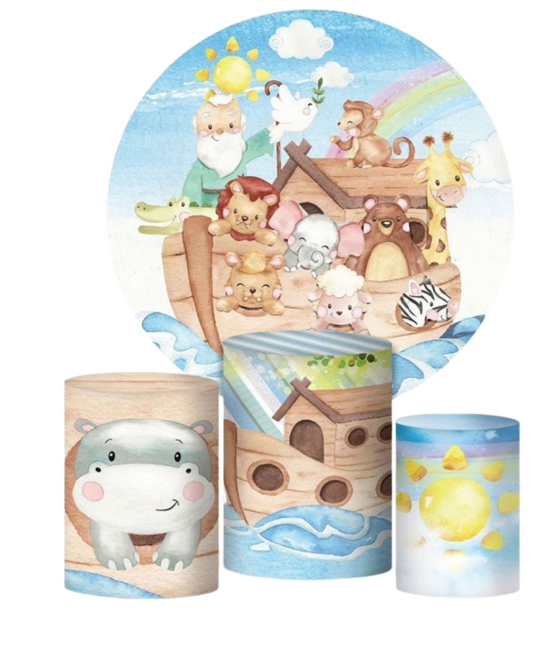 Kit Sublimado Capa Painel Redondo E Capas de Cilindros Arca de Noé - Selminha Lokfest