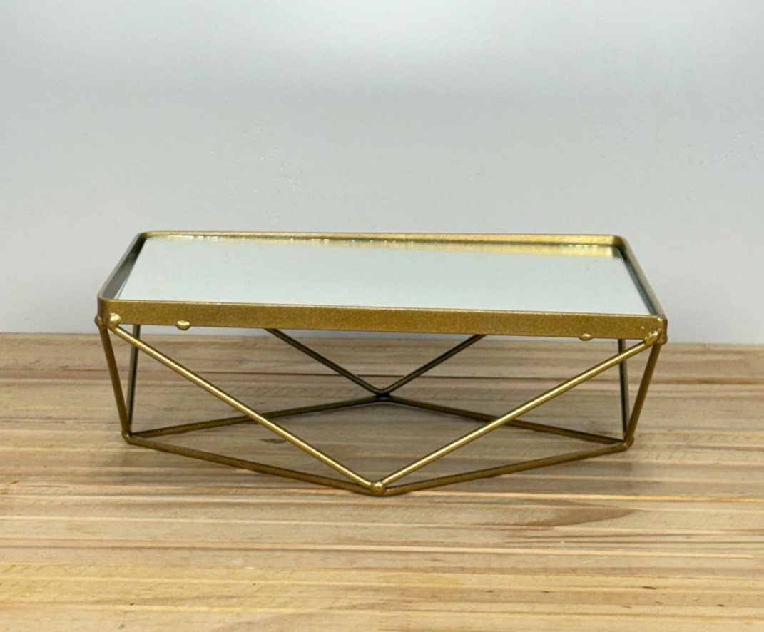 Bandeja Diamante Dourada C/ Espelho Grande (22Cmx16Cm) - Selminha Lokfest