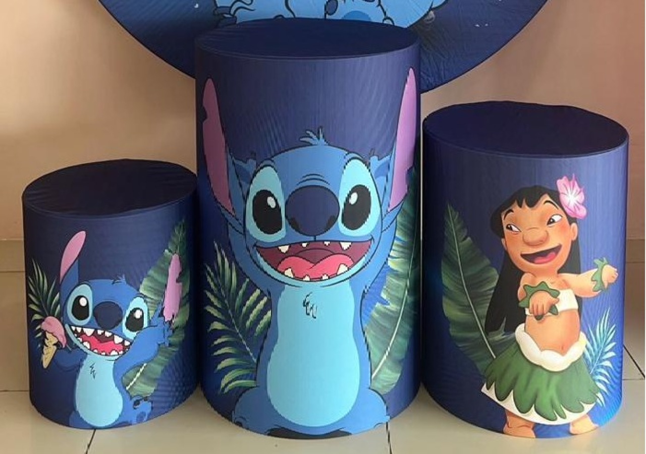 Trio Capas de Cilindros Sublimadas Stitch Azul - Selminha Lokfest