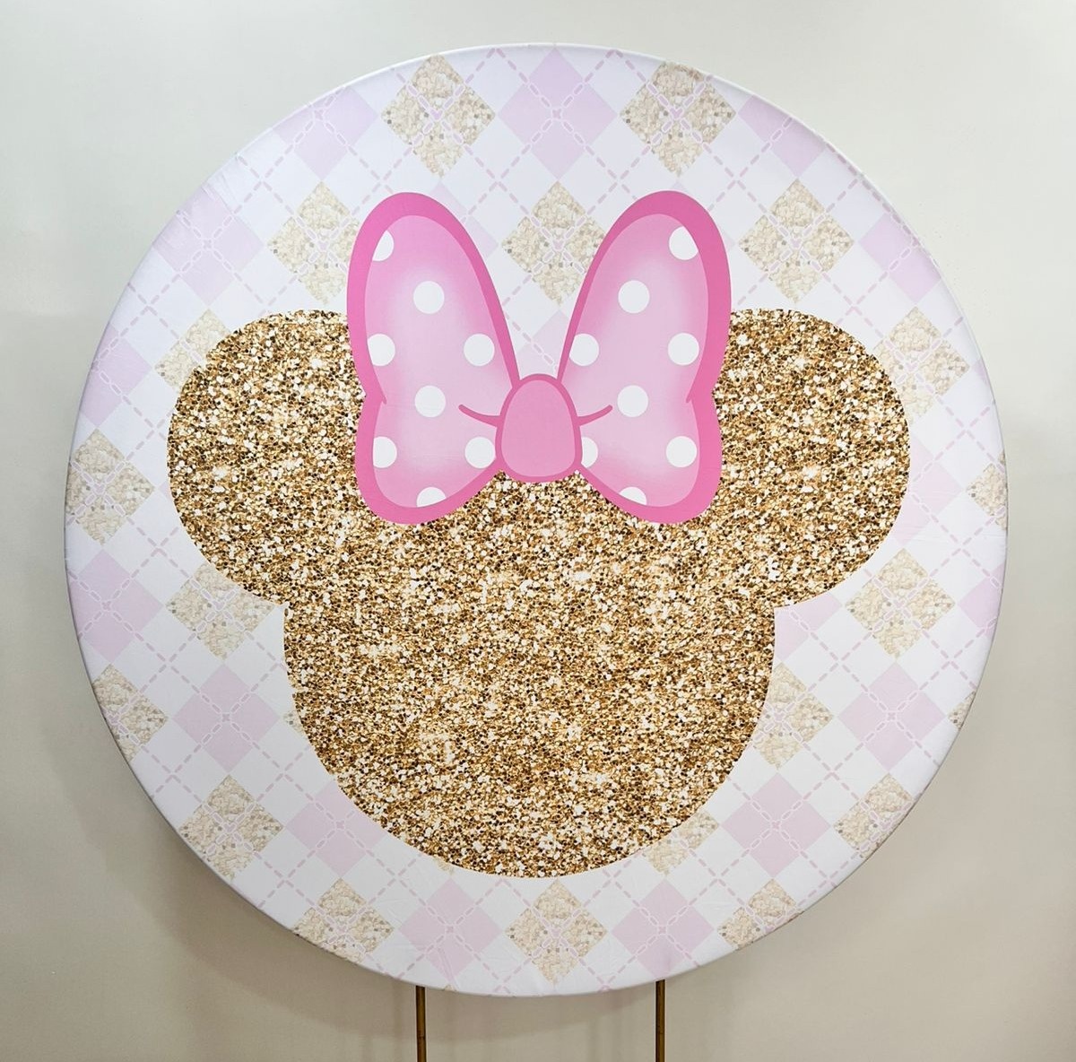 Capa Sublimada Painel Minnie Rosa C/ Dourado (1,50M) - Selminha Lokfest