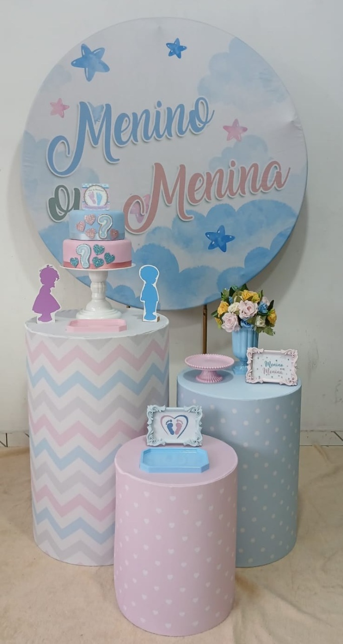  Chá Revelação Menino Menina Azul Rosa   - Up festas pague e monte 