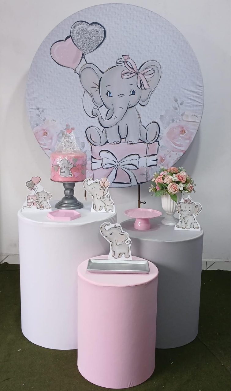Elefantinho Rosa Prata  - Up festas pague e monte 