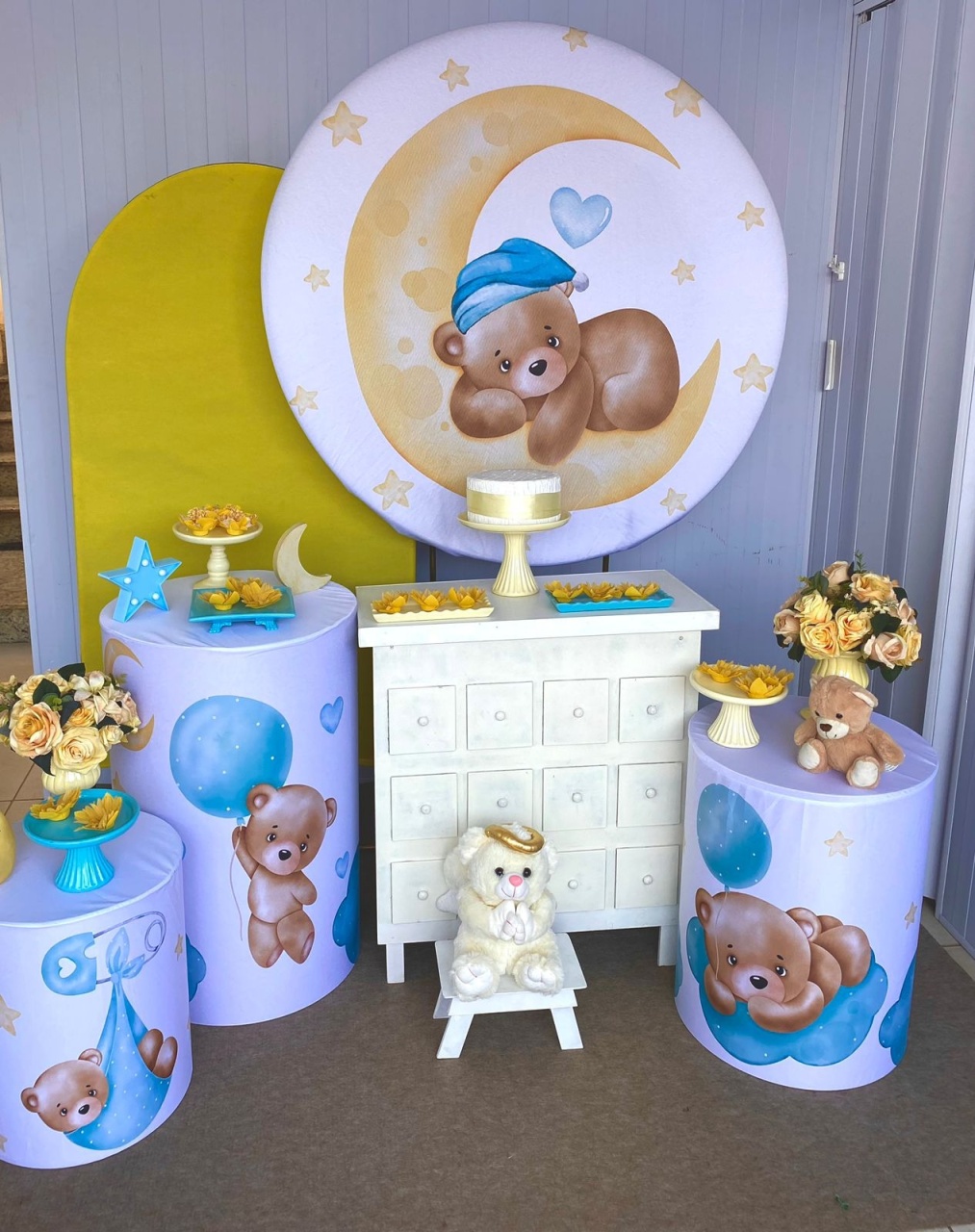 Kit Mini Party  Chá de Bebê Ursinho Amarelo/Azul  - Loja Lepetit Locação