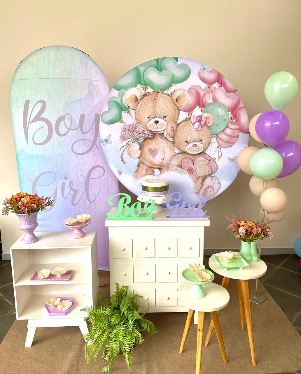 Kit Mini Partyp Chá Revelação Boy/Girl Lilás E Verde    - Loja Lepetit Locação