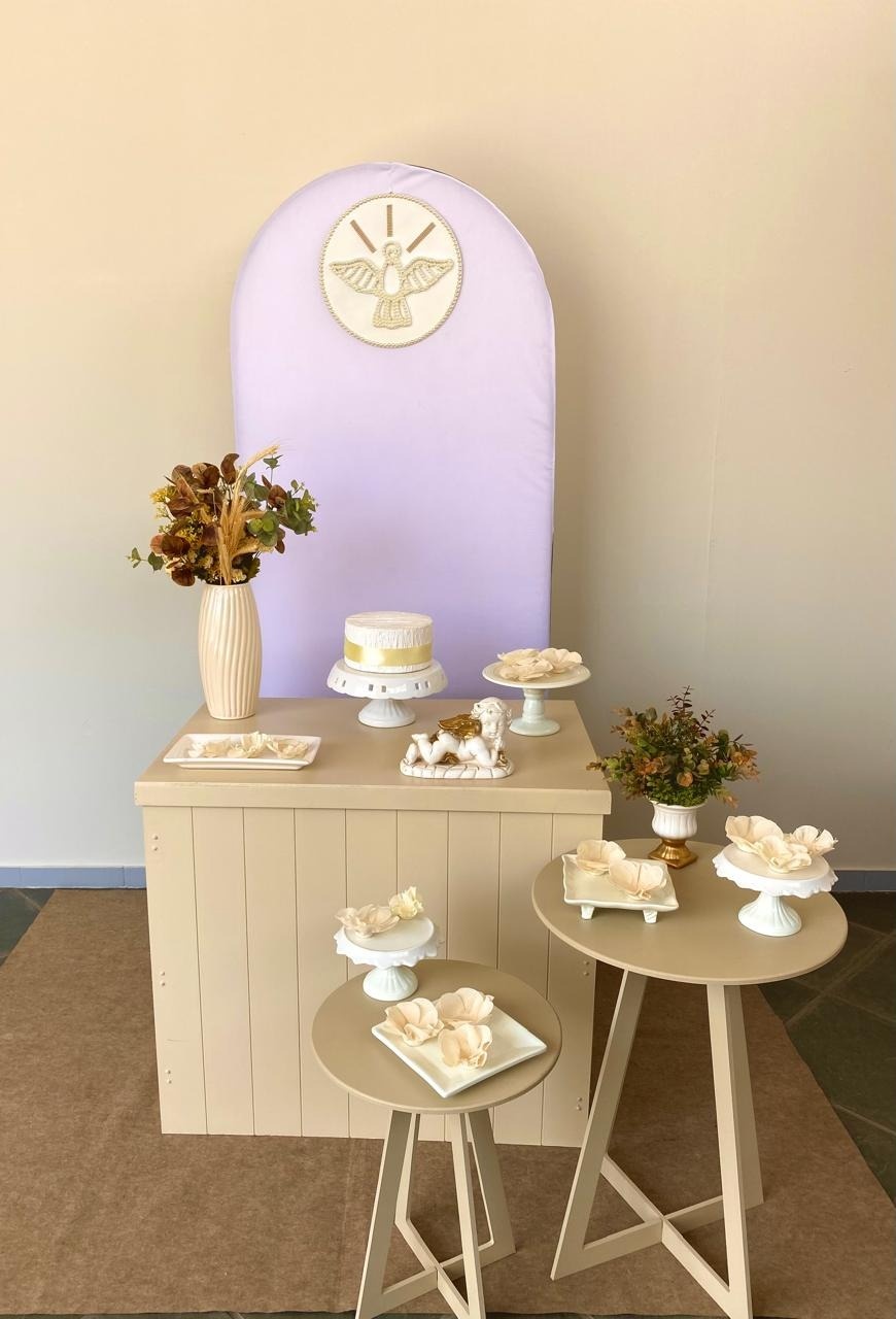Kit Batizado Mini Party Painel Branco Divino - Loja Lepetit Locação