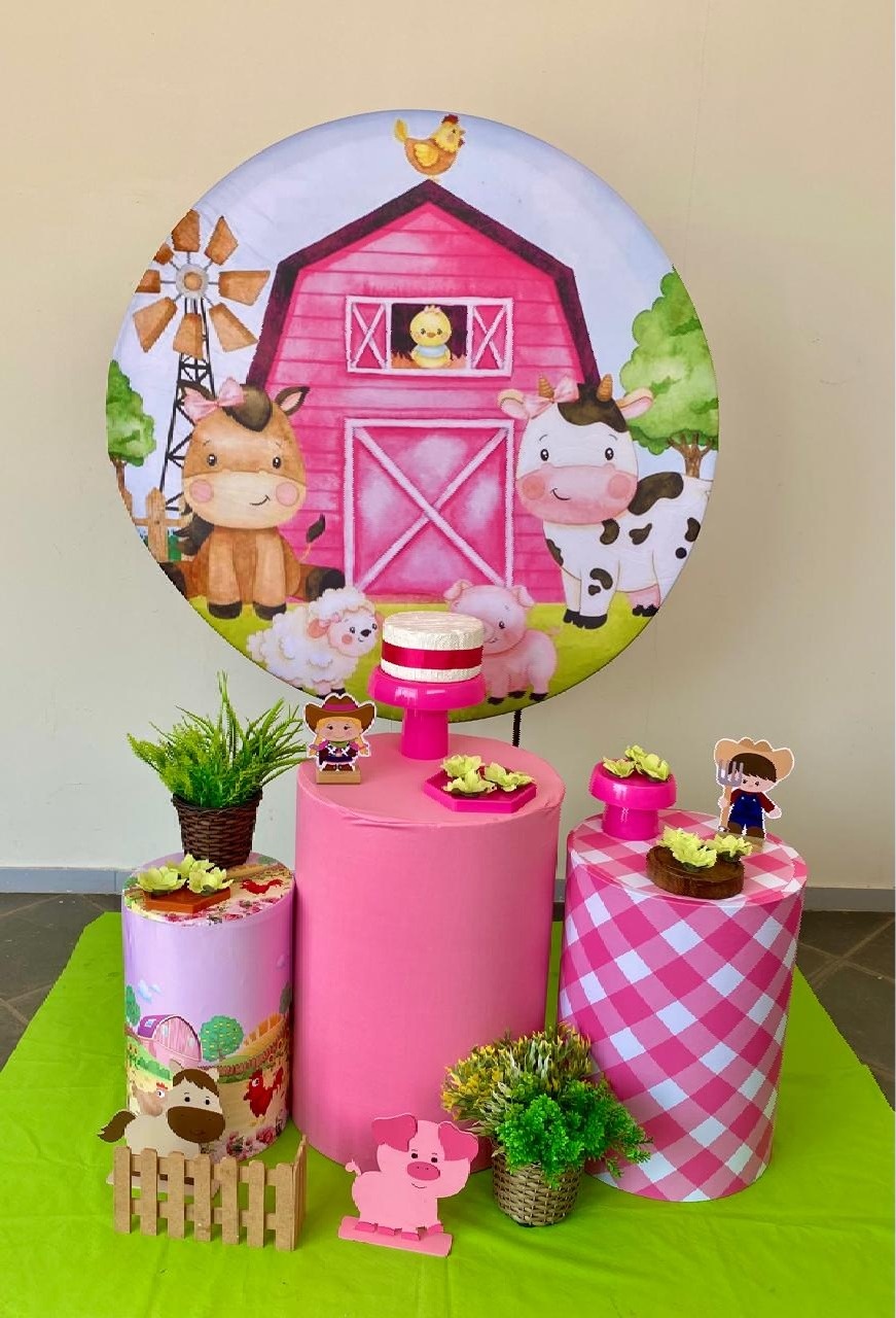 Kit Infantil Mini Cenário Fazendinha Rosa  - Loja Lepetit Locação
