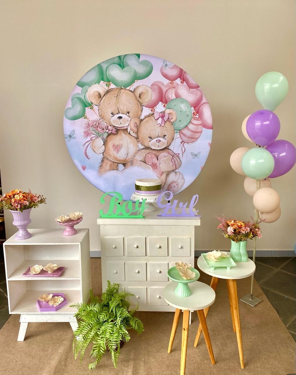 Kit Mini Party Chá Revelação Boy/Girl Lilás E Verde   - Loja Lepetit Locação