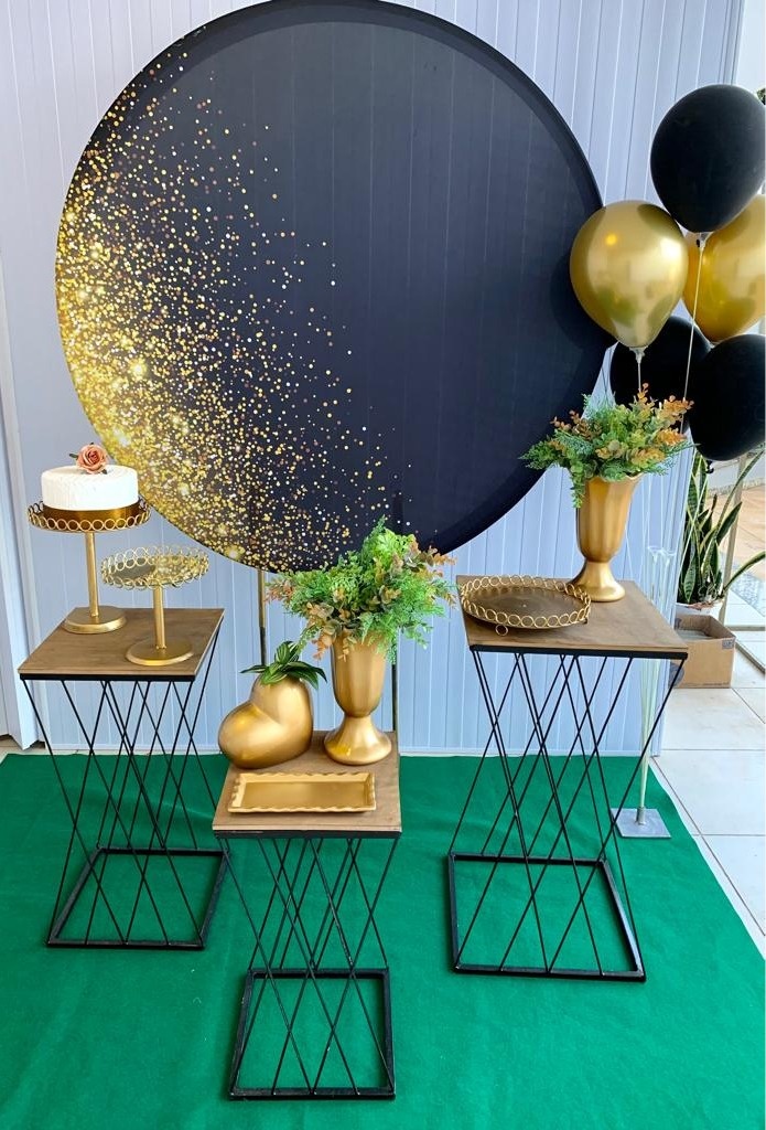 Kit Adulto Mini Cenário Gliter Dourado  - Loja Lepetit Locação