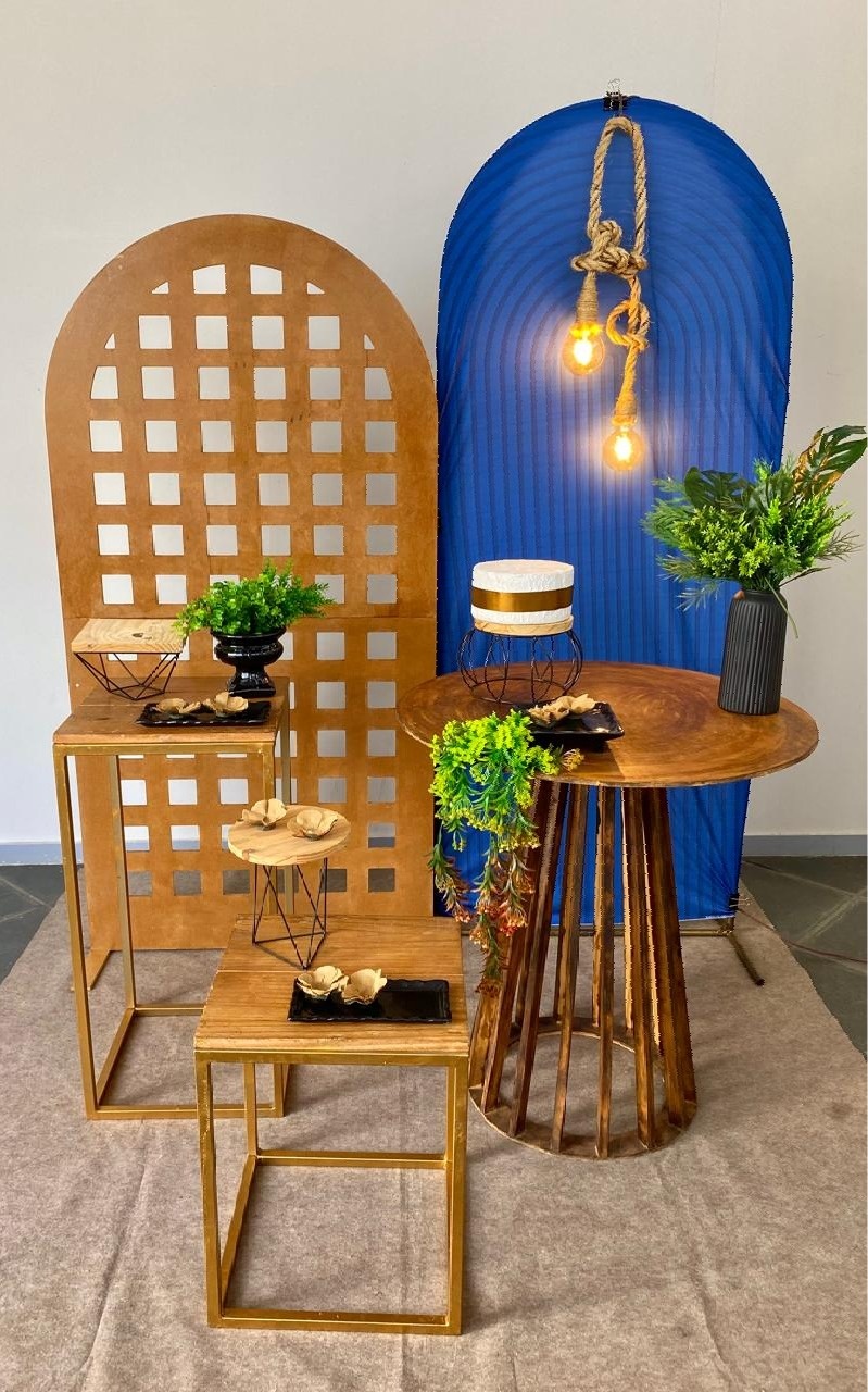 Kit Adulto Mini Party Premiun Azul/Painel Madeira  - Loja Lepetit Locação