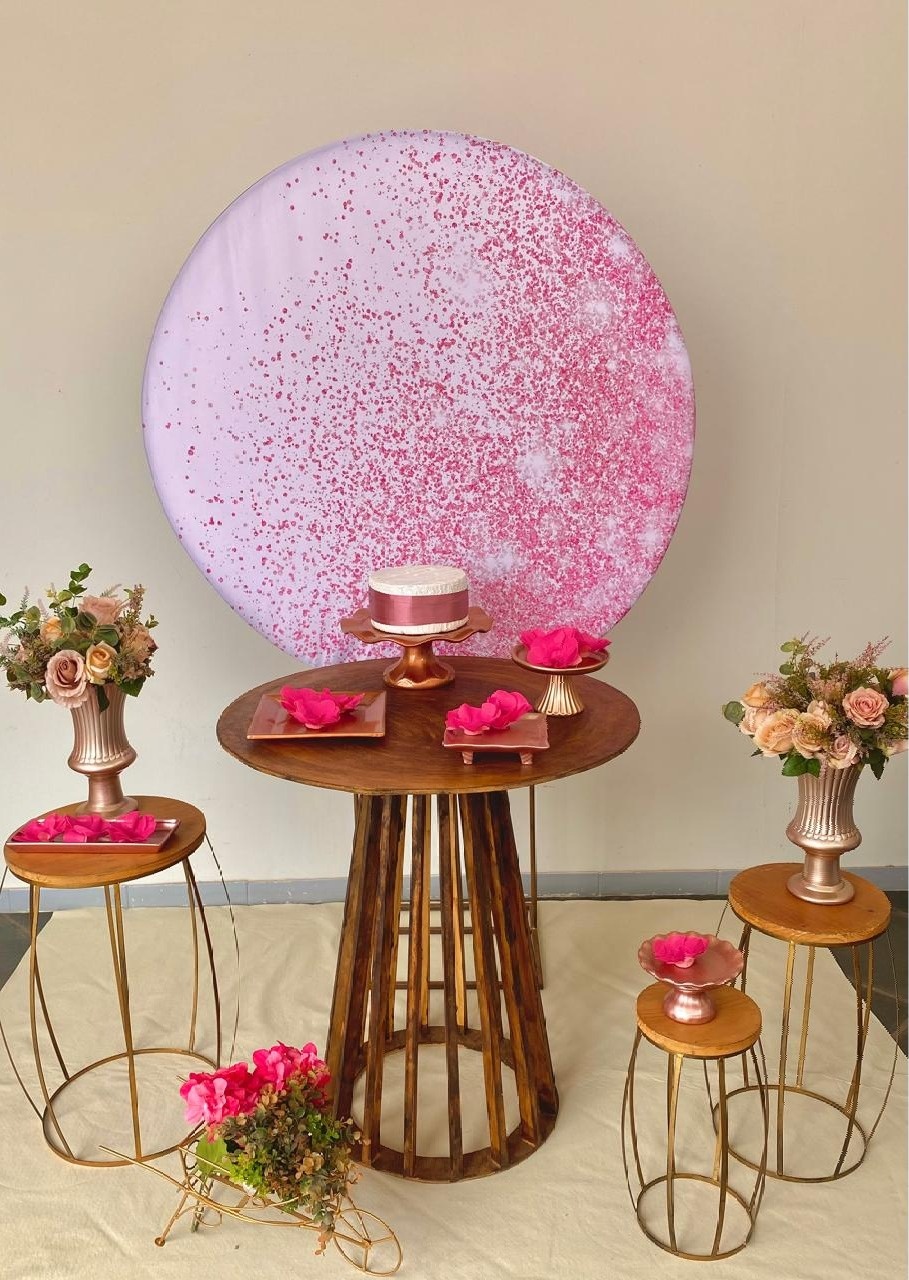 Kit Adulto Mini Party Painel Redondo Rosa Glitter - Loja Lepetit Locação