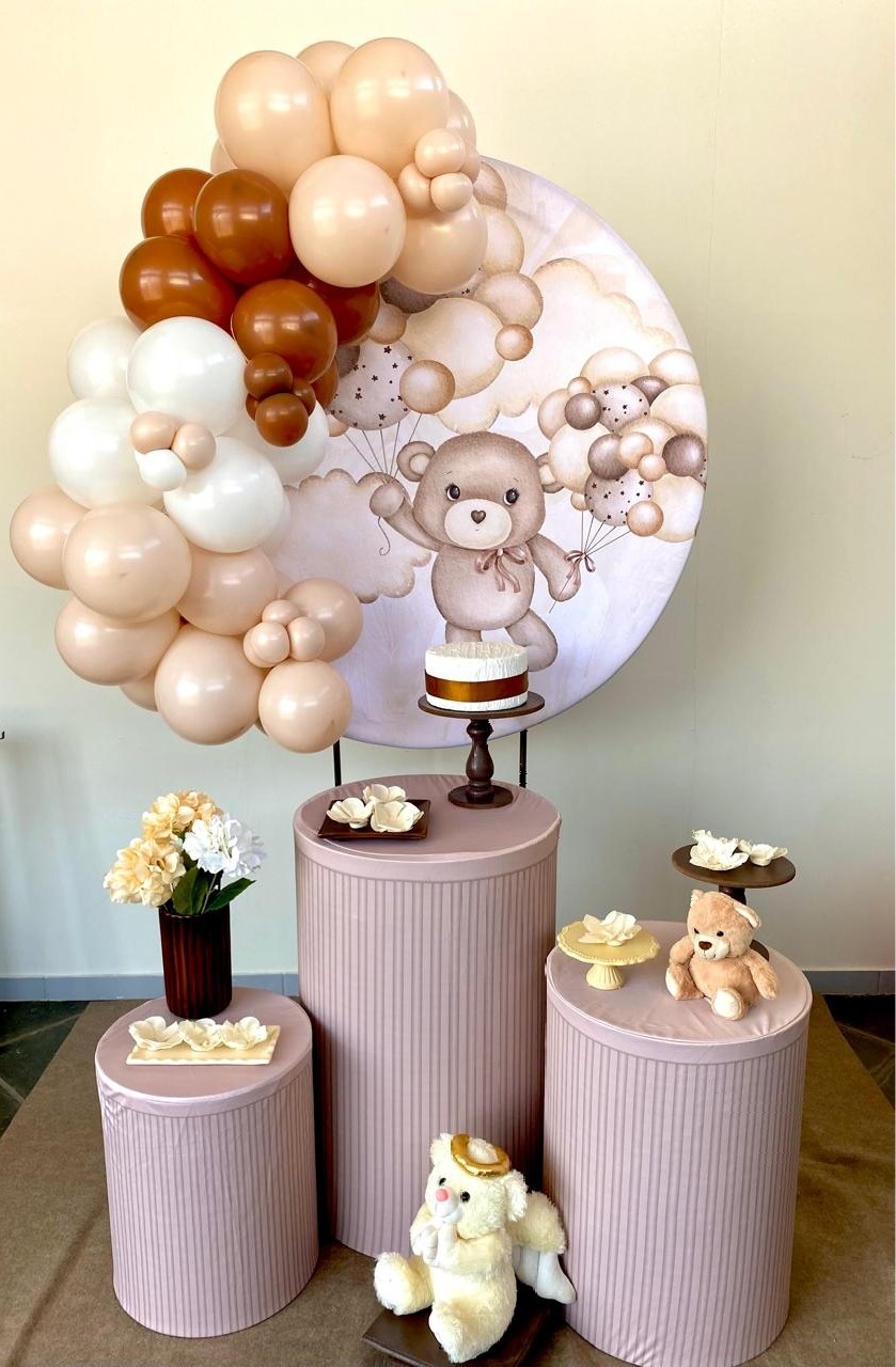 Kit Mini Cenário  Chá Revelação Ursinho Bege    - Loja Lepetit Locação
