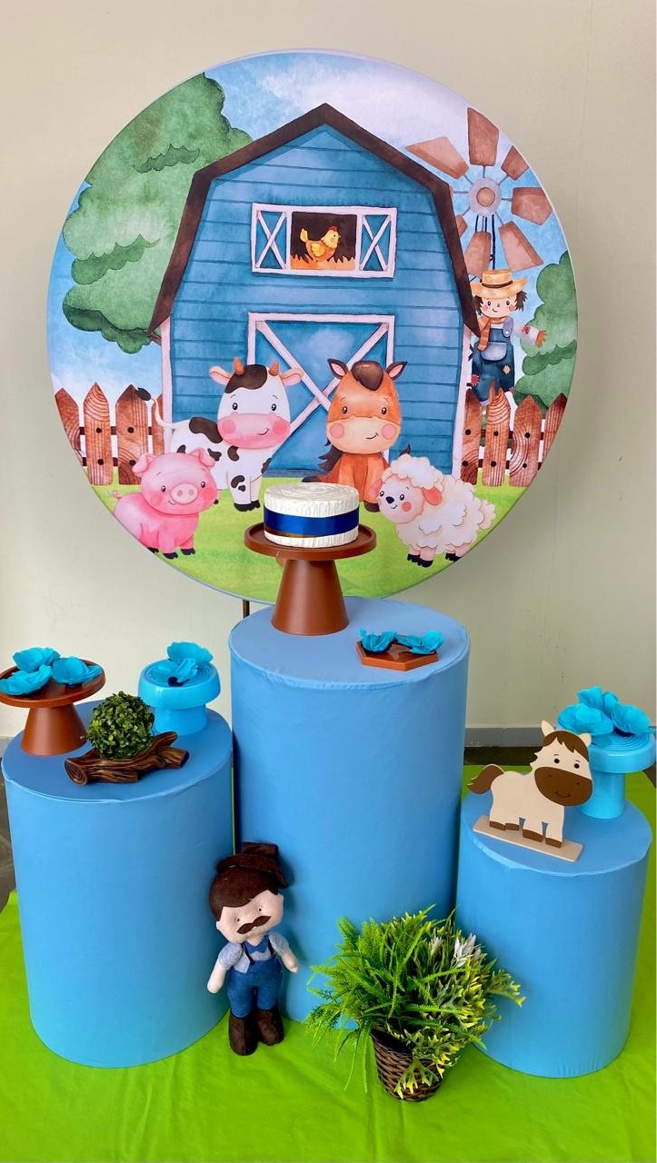 Kit Infantil Mini Cenário  Fazendinha Azul   - Loja Lepetit Locação