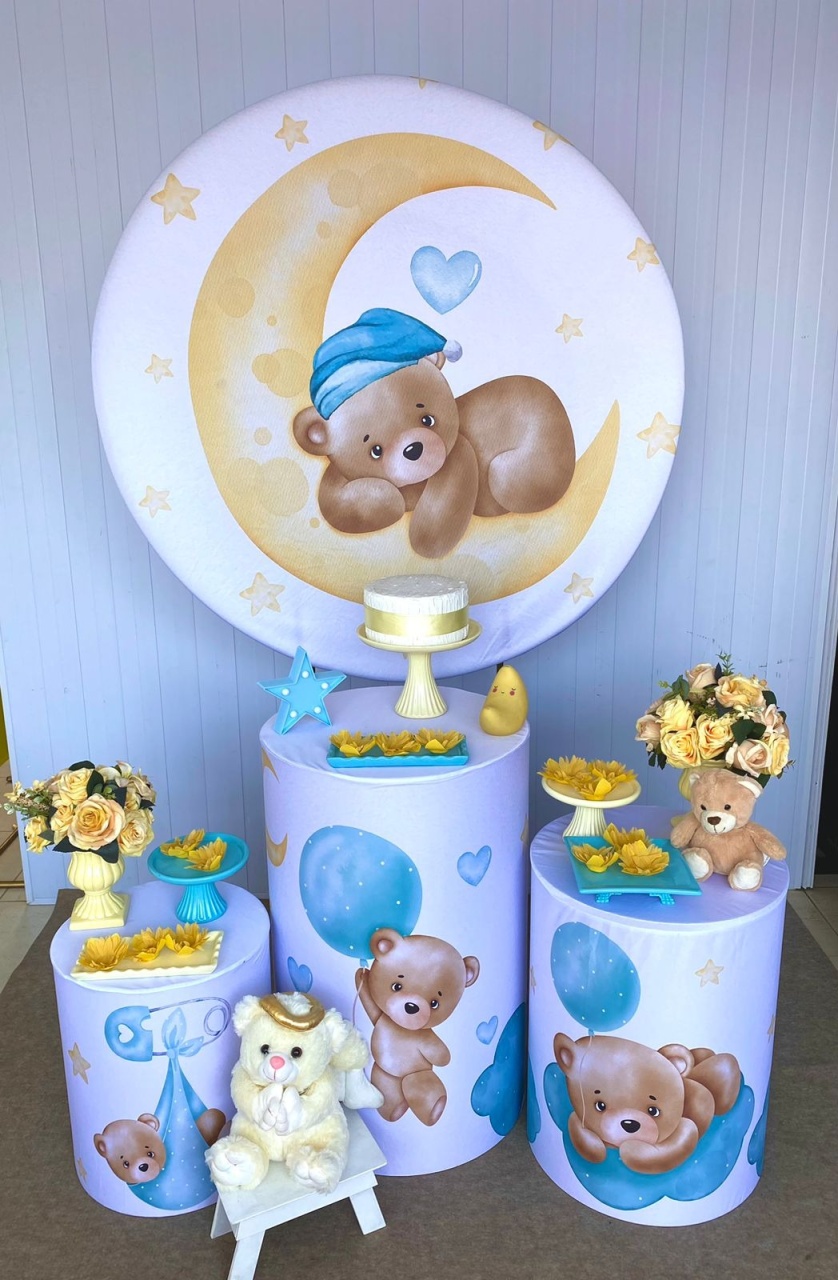 Kit Mini Cenário Chá de Bebê Ursinho Amarelo/Azul - Loja Lepetit Locação