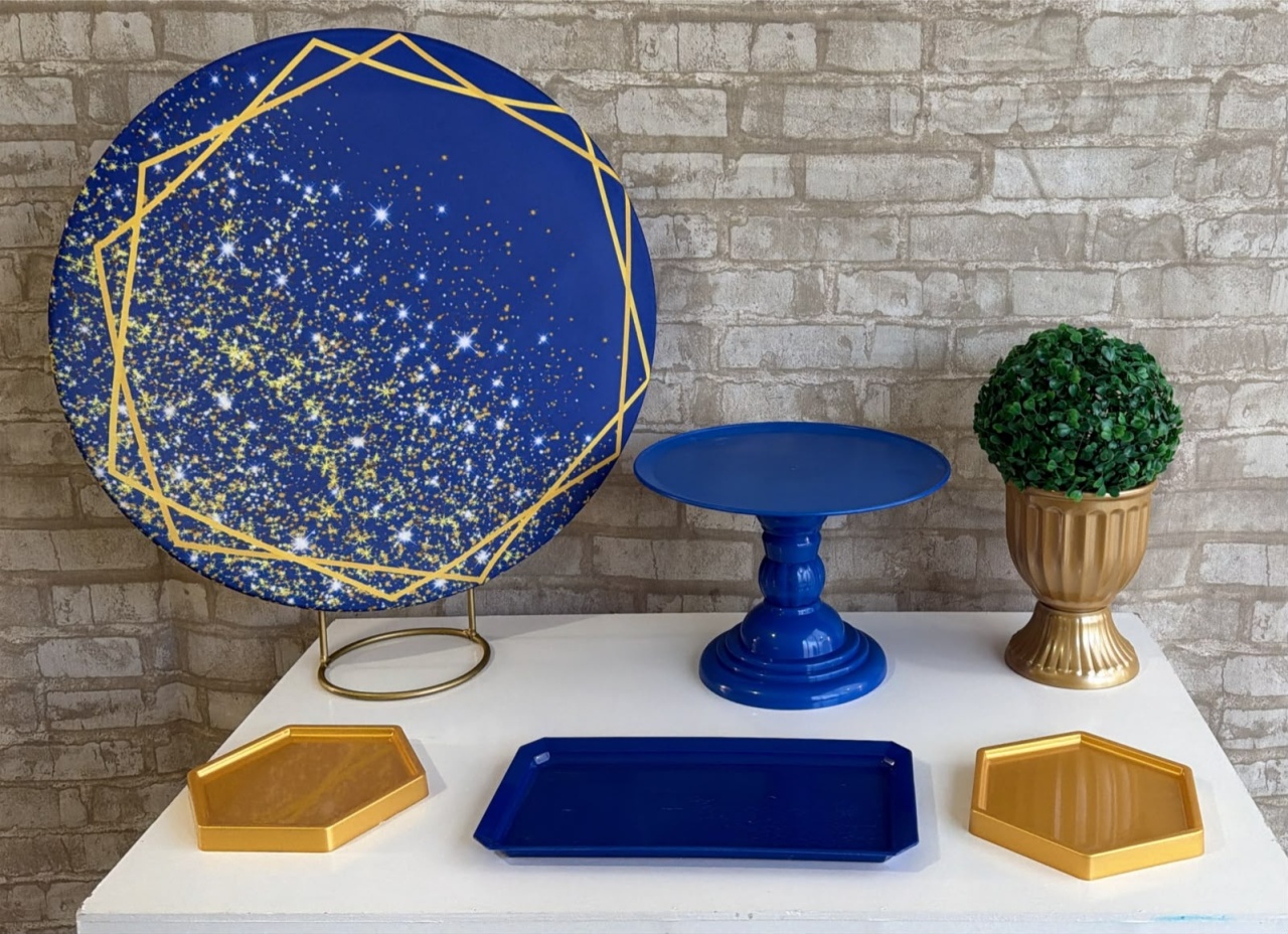 Kit de Mesa Adm - Geometrico Azul/Dourado - Mil Encantos pegue e monte