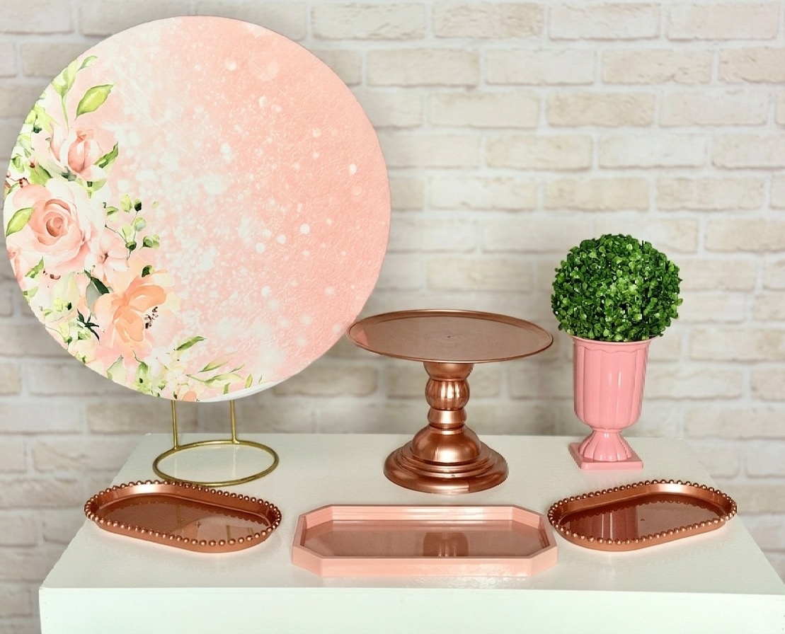 Kit Mesa - Glitter Rosa Floral - Mil Encantos Pegue e monte