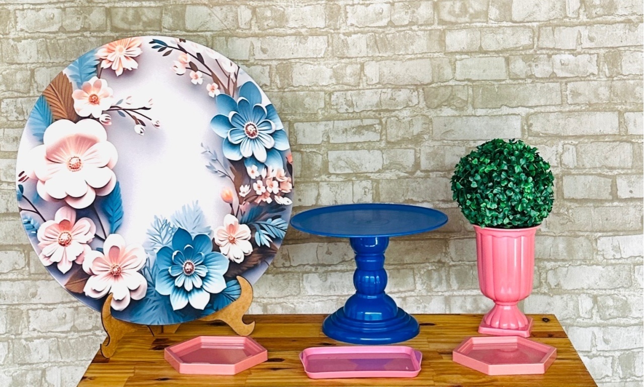 Kit de Mesa Adf - Rosa Glos/Azul - Mil Encantos pegue e monte