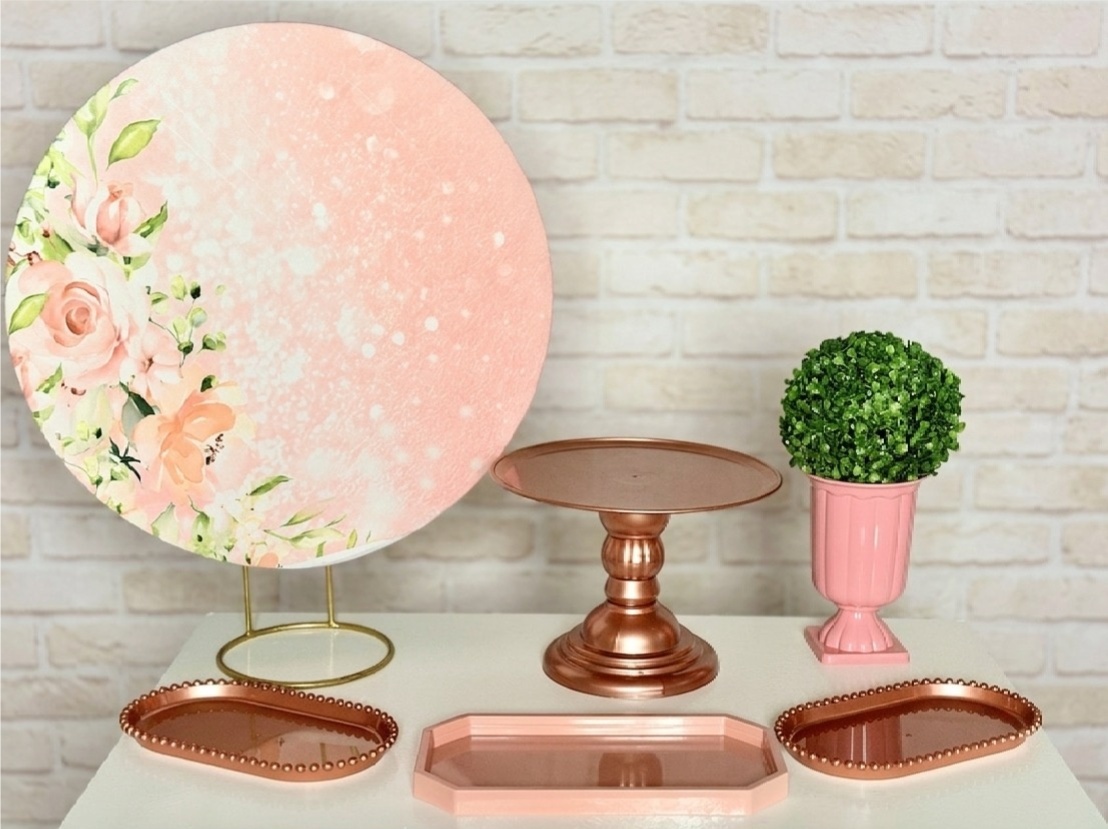 Kit de Mesa Adf - Glitter Rosa Floral - Mil Encantos pegue e monte