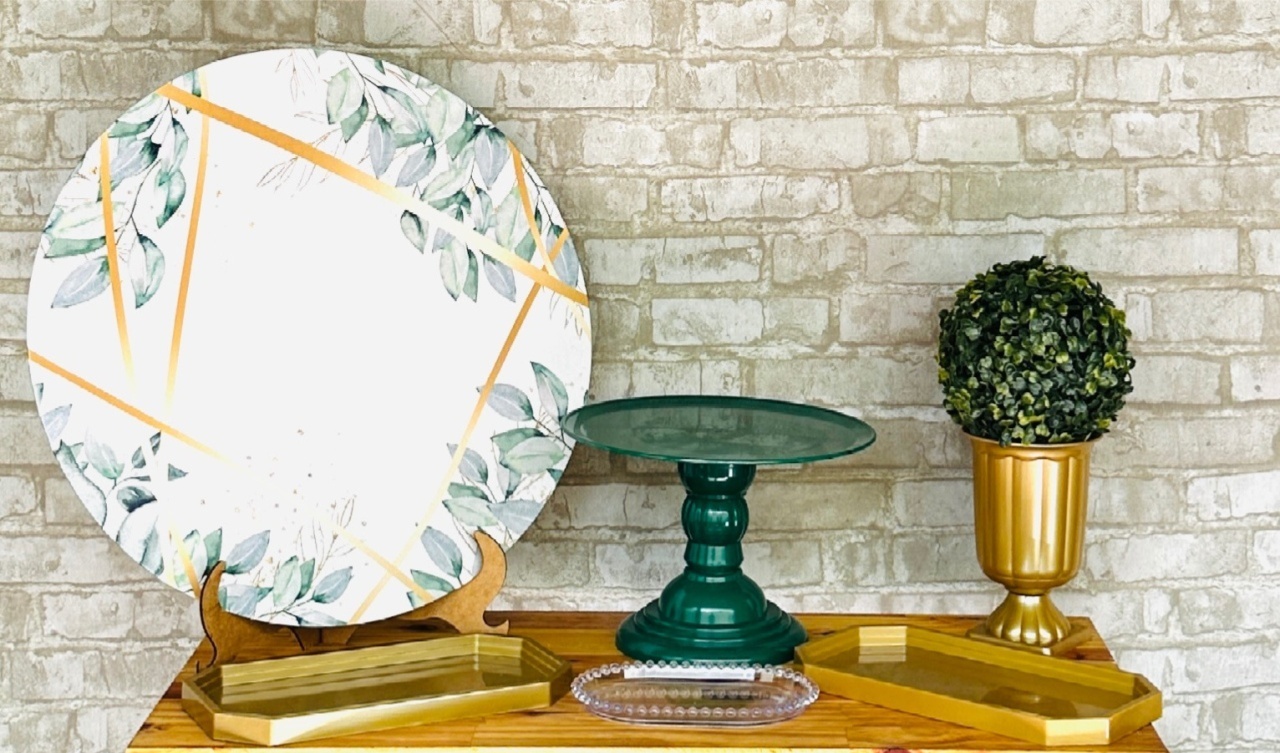 Kit de Mesa Adf - Verde/Dourado - Mil Encantos pegue e monte
