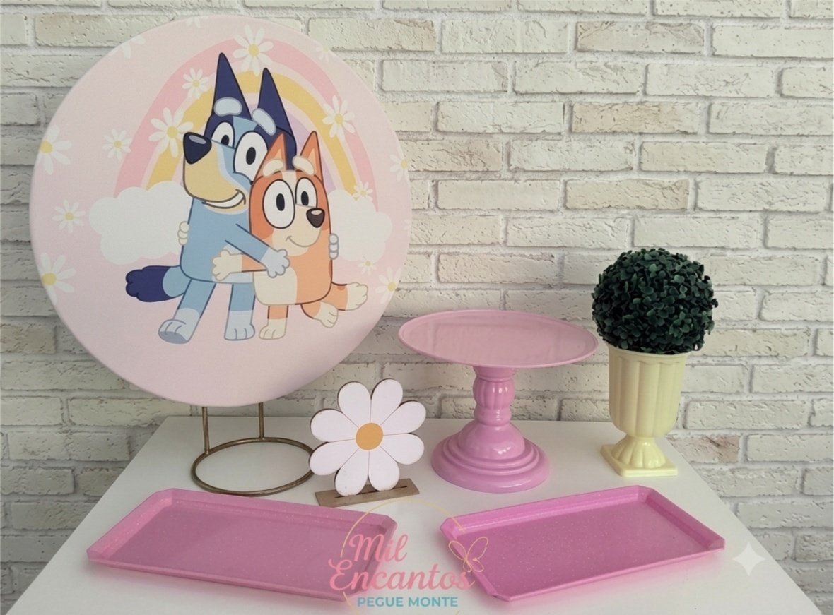 Kit de Mesa Ma - Bluey Rosa - Mil Encantos pegue e monte