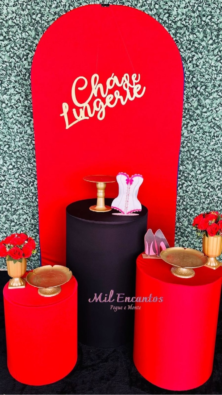 Kit Padrão -  Romano/Cilindro - Chá Lingerie - Preto/Vermelho - Mil Encantos Pegue e monte